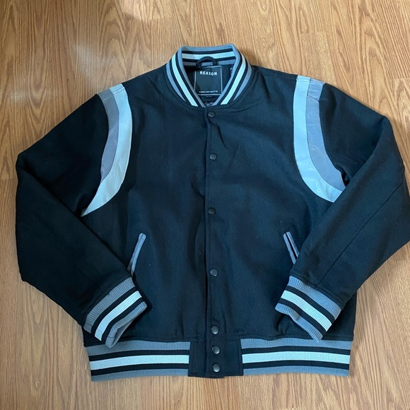 REASON CLOTHING WESTLAKE VARSITY JACKET BLACK LARGE - Picture 3 of 4